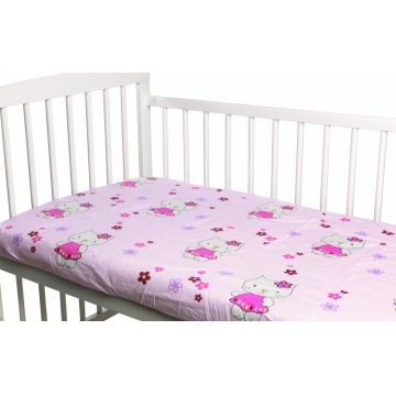 Cearceaf din bumbac cu elastic Kitty Pink 120x60 cm