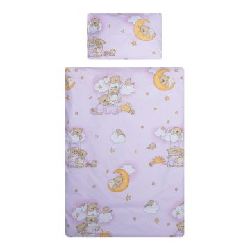 Lenjerie patut cu 5 piese 120x60 cm Urs pe scara roz