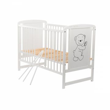 Patut din lemn Timmi Babyneeds 120x60 cm Alb + Saltea 10 cm