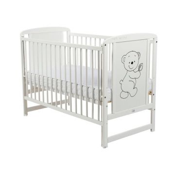 Patut din lemn Timmi Babyneeds 120x60 cm cu laterala culisanta Alb