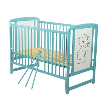 Patut din lemn Timmi BabyNeeds 120x60 cm cu laterala culisanta Mint + Saltea 10 cm