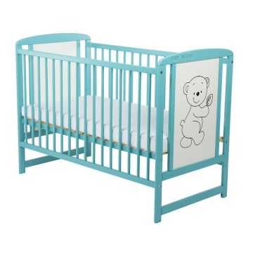 Patut din lemn Timmi BabyNeeds 120x60 cm cu laterala culisanta Mint