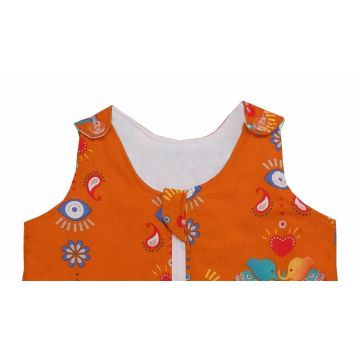 Sac de dormit copii KidsDecor 0.5 tog Jocul Elefantilor din bumbac portocaliu 70 cm