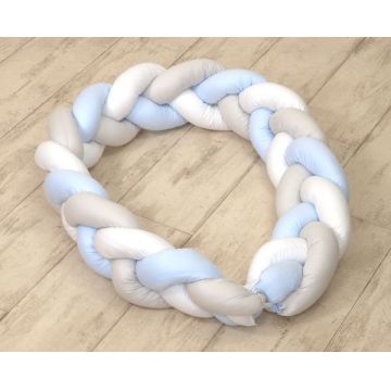 Baby Nest si bumper impletit multifunctional pentru bebelusi white-grey-blue 80 x 50 cm