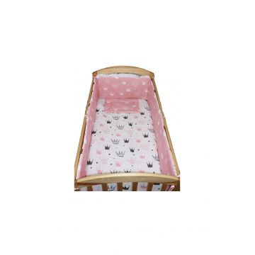 Lenjerie 2 fete, 5 piese, coronite Princess roz, 140 x 70 cm