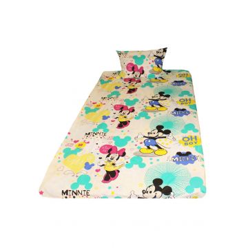 Lenjerie de pat 3 piese, Minnie si Mickey, crem, 160 x 200 cm