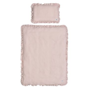 Lenjerie de pat din in pentru copii BELLAMY Dusty Pink, 100 x 135 cm, roz