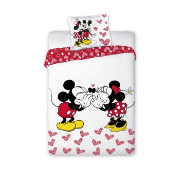 Lenjerie de pat, Minnie si Mickey, inimioare rosii, 160 x 200 cm