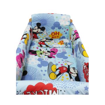 Lenjerie patut 7 piese, Maxi, Minnie si Mickey, albastru, 120x60cm