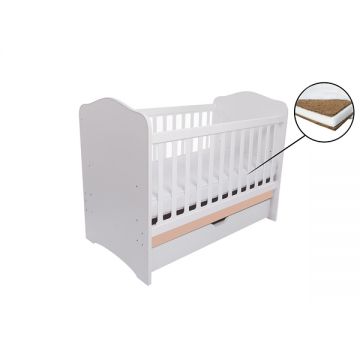 Patut Vessanti Como cu sertar alb cu cappucino + saltea cocos confort 120 x 60 x 12 cm