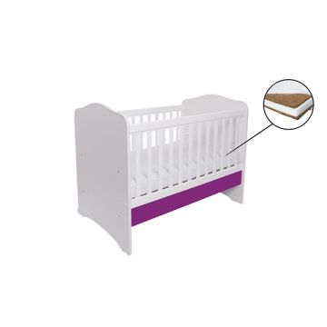 Patut Vessanti Como fara sertar alb cu violet + saltea cocos confort 120 x 60 x 12 cm