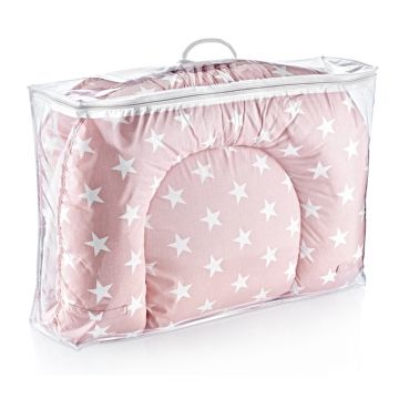 Saltea reductor BabyNest cu pernuta si plasa insecte Sleep Safe Pink