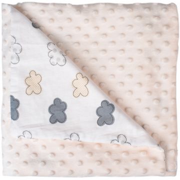 Patura bebe in dublu strat cu imprimeu 65 x 90 cm crem cu norisori Patura bebe in dublu strat cu imprimeu 65 x 90 cm crem cu norisori