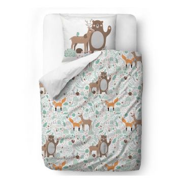 Lenjerie de pat din bumbac satinat pentru copii Mr. Little Fox Dear Friends, 100 x 130 cm