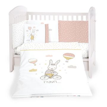 Lenjerie patut cu 6 piese cu protectie laterala Rabbits in Love 60x120 cm