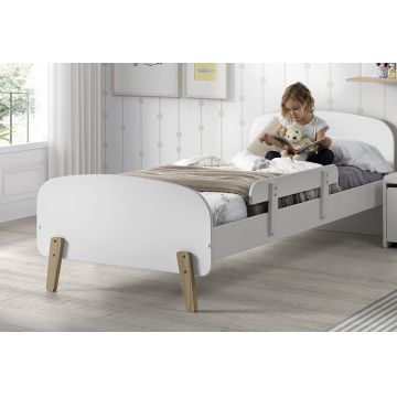 Pat din lemn de pin si MDF cu protectie, pentru copii Kiddy Alb, 200 x 90 cm