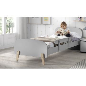 Pat din lemn de pin si MDF cu protectie, pentru copii Kiddy Gri, 200 x 90 cm