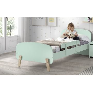 Pat din lemn de pin si MDF cu protectie, pentru copii Kiddy Verde Mint, 200 x 90 cm