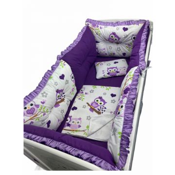 Set 6 aparatori protectii laterale patut 140x70 cm Bufnite violet