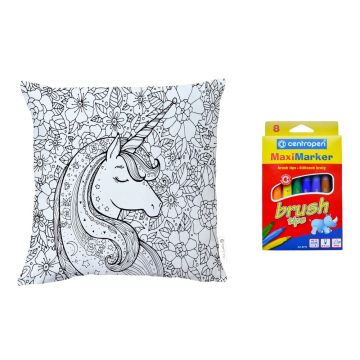 Set față de pernă și markere pentru textile Butter Kings Flower Unicorn, 45 x 45 cm