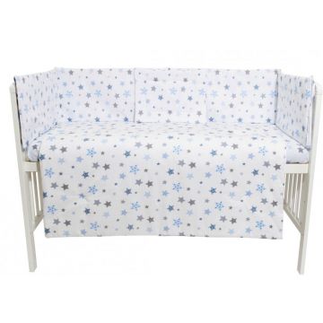 Set lenjerie 4 piese Mini Cot Blue and Grey Stars white