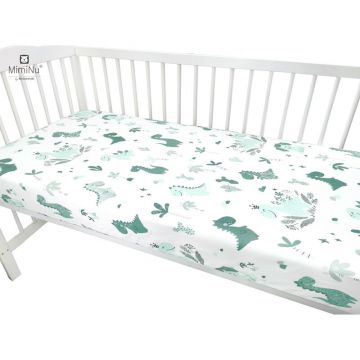 Cearceaf cu elastic 120x60 cm Dino Mint MimiNu