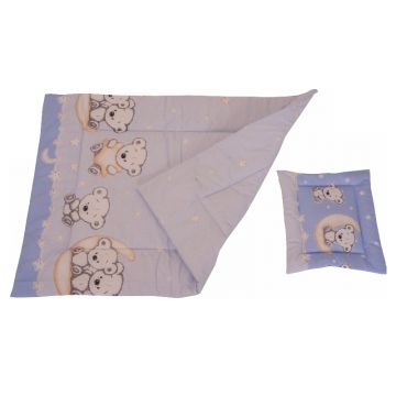 Lenjerie Bear On Moon Blue 3 piese 140x70