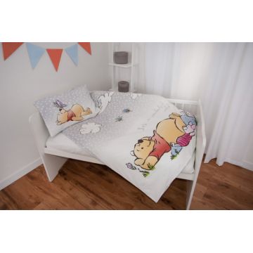 Lenjerie de pat Winnie The Pooh pentru copii din bumbac reversibila cu 2 piese
