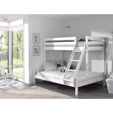 Pat supraetajat din lemn de pin pentru copii si tineret Pino Triple Alb, 200 x 140 / 200 x 90 cm