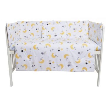 Set lenjerie 4 piese Mini Cot Yellow Moon White