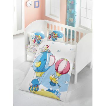 Set lenjerie pentru copii, din bumbac Ranforce, 4 piese, Balloon Multicolor, 100 x 150 cm