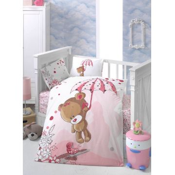 Set lenjerie pentru copii, din bumbac Ranforce, 4 piese, Bear Multicolor, 100 x 150 cm