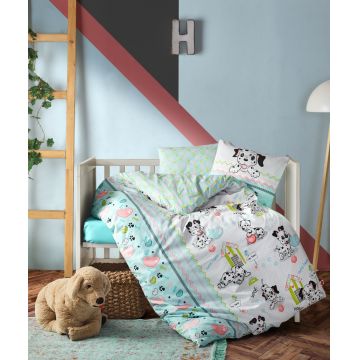 Set lenjerie pentru copii, din bumbac Ranforce, 4 piese, Dalmatieni Multicolor, 100 x 150 cm