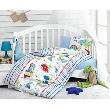 Set lenjerie pentru copii, din bumbac Ranforce, 4 piese, Dino Multicolor, 100 x 150 cm