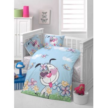 Set lenjerie pentru copii, din bumbac Ranforce, 4 piese, Doggie Multicolor, 100 x 150 cm