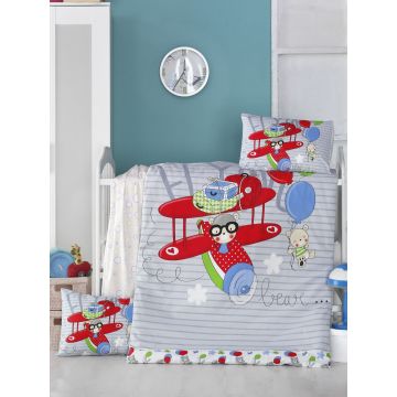 Set lenjerie pentru copii, din bumbac Ranforce, 4 piese, Flying Multicolor, 100 x 150 cm