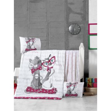 Set lenjerie pentru copii, din bumbac Ranforce, 4 piese, Kittens Multicolor, 100 x 150 cm