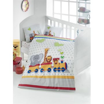 Set lenjerie pentru copii, din bumbac Ranforce, 4 piese, Madagascar Multicolor, 100 x 150 cm