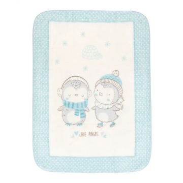 Paturica moale Super Soft 110 x 140 cm Love Pinguins Blue