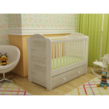 Patut cu sertar Happy cu leganare alb-antik A428