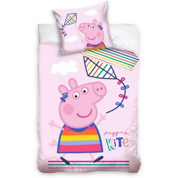 Set lenjerie pat copii Peppa Pig Kite 100x135 + 40x60 SunCity roz