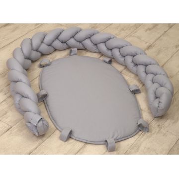 Baby Nest 2 in 1 cu protectie impletita, detasabila bumbac Pure Grey 80 x 50 cm