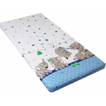 Cearceaf din bumbac cu elastic 120x60 cm Funny Elephants Blue