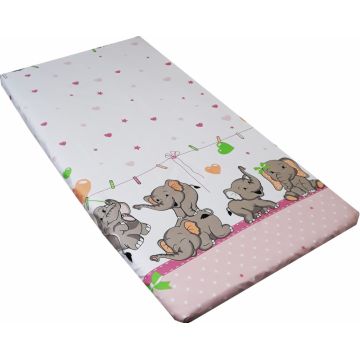 Cearceaf din bumbac cu elastic 120x60 cm Funny Elephants Pink