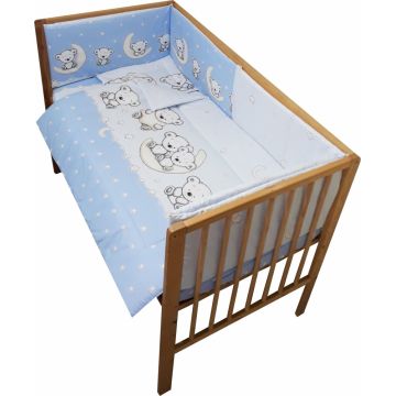 Lenjerie patut 120x60 cm cu 5 piese Nichiduta Teddy on the Moon Blue