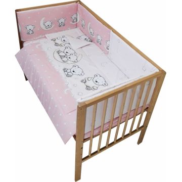 Lenjerie patut 120x60 cm cu 5 piese Nichiduta Teddy on the Moon Pink