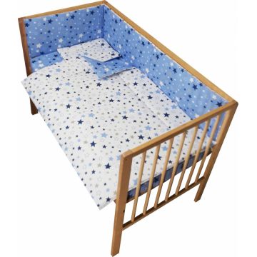 Lenjerie patut cu 2 fete si 4 piese 120x60 cm Nichiduta Blue Stars