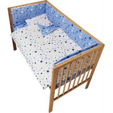 Lenjerie patut cu 2 fete si 5 piese 120x60 cm Nichiduta Blue Stars