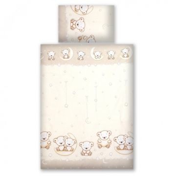 Set lenjerie din bumbac cu protectie laterala, pentru pat bebelusi 120x60 cm Teddy Bear Cream