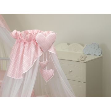 Baldachin din tul pentru patut bebe Bear Heart Pink 160x600 cm